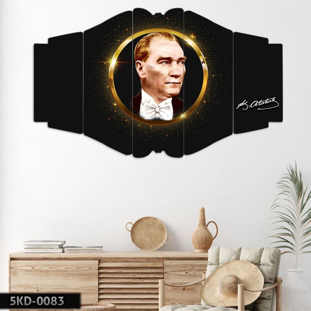 Altın Işığın İçinde Atatürk - 5 Parçalı Tablo
