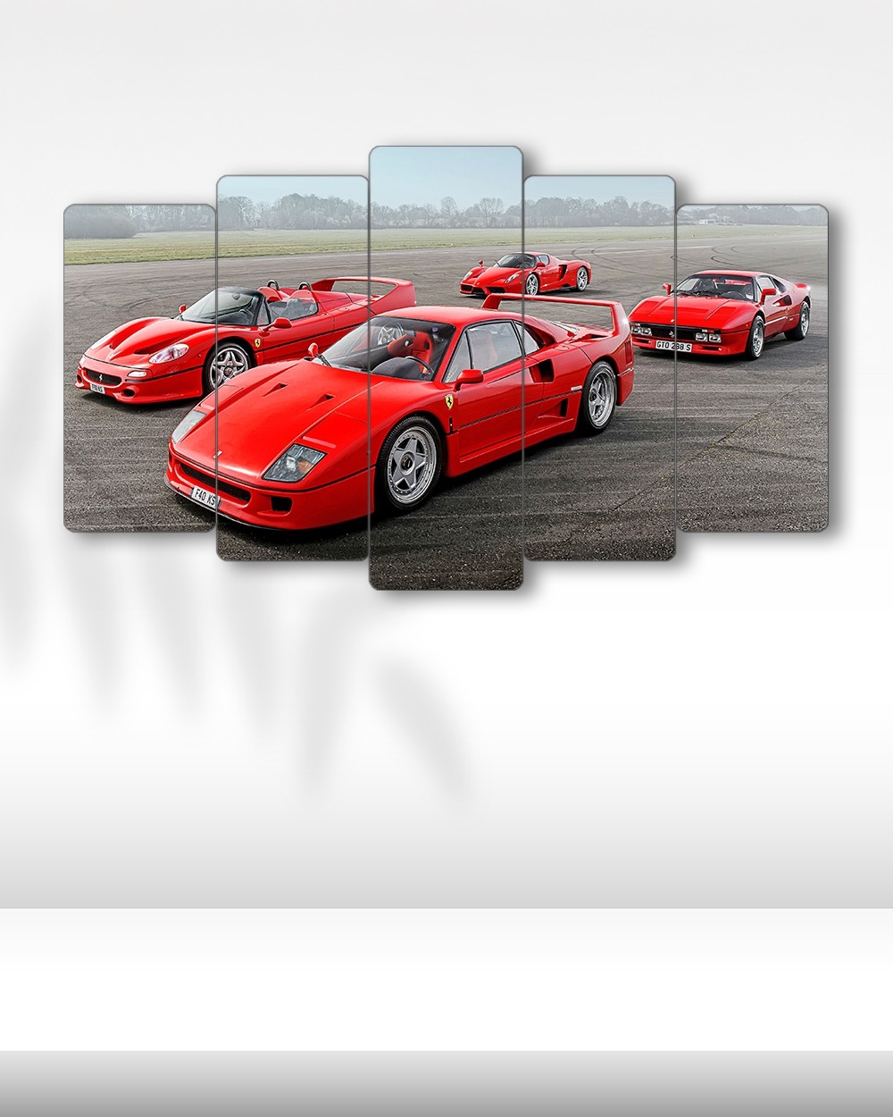 Kırmızı Ferrari Koleksiyonu - 5 Parçalı Araba Tablo