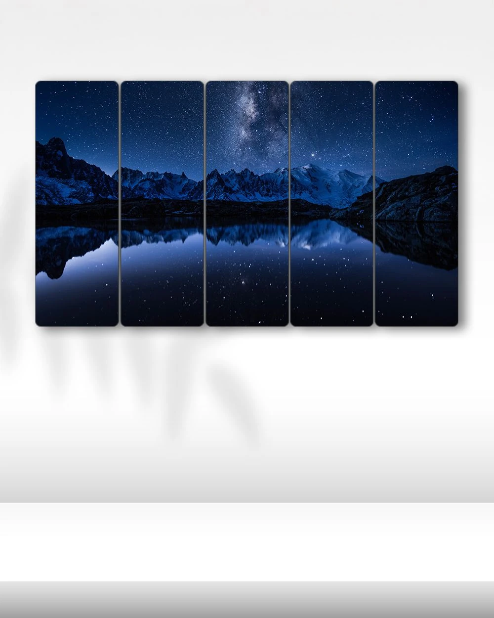 Gece, Göl Manzara, Dağlar - 5 Parçalı Tablo