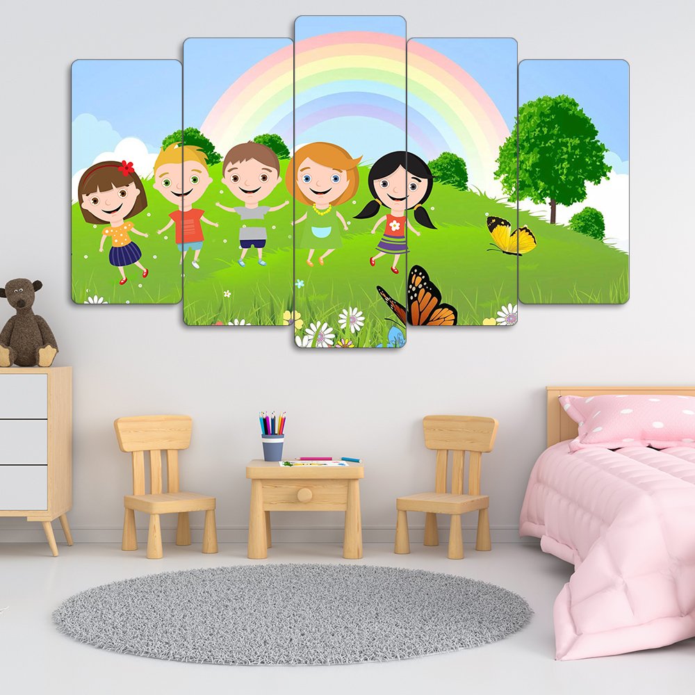 Çocuklar, Gökkuşağı, Kelebek - 5 Parçalı Tablo