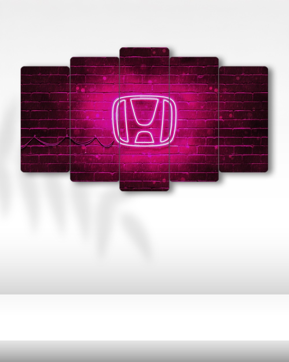 Honda Logo Neon Pembe - 5 Parçalı Araba Tablo