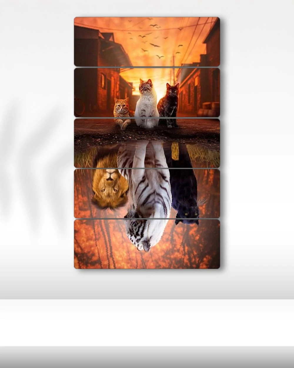 Kedigiller ve Yansımalar - 5 Parçalı Tablo