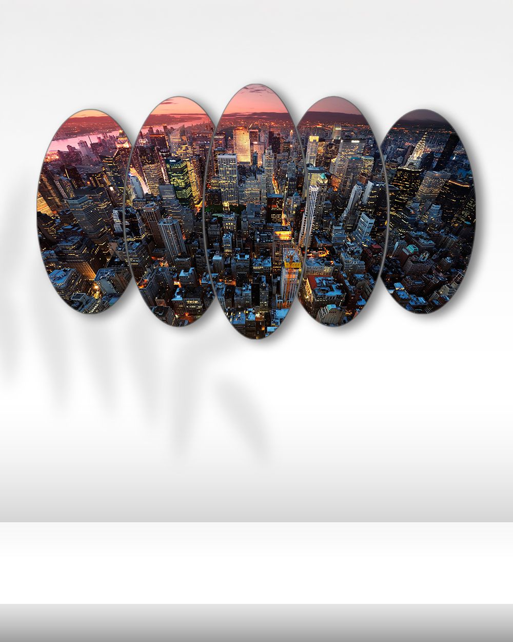 New York Gece Manzarası - 5 Parçalı Tablo