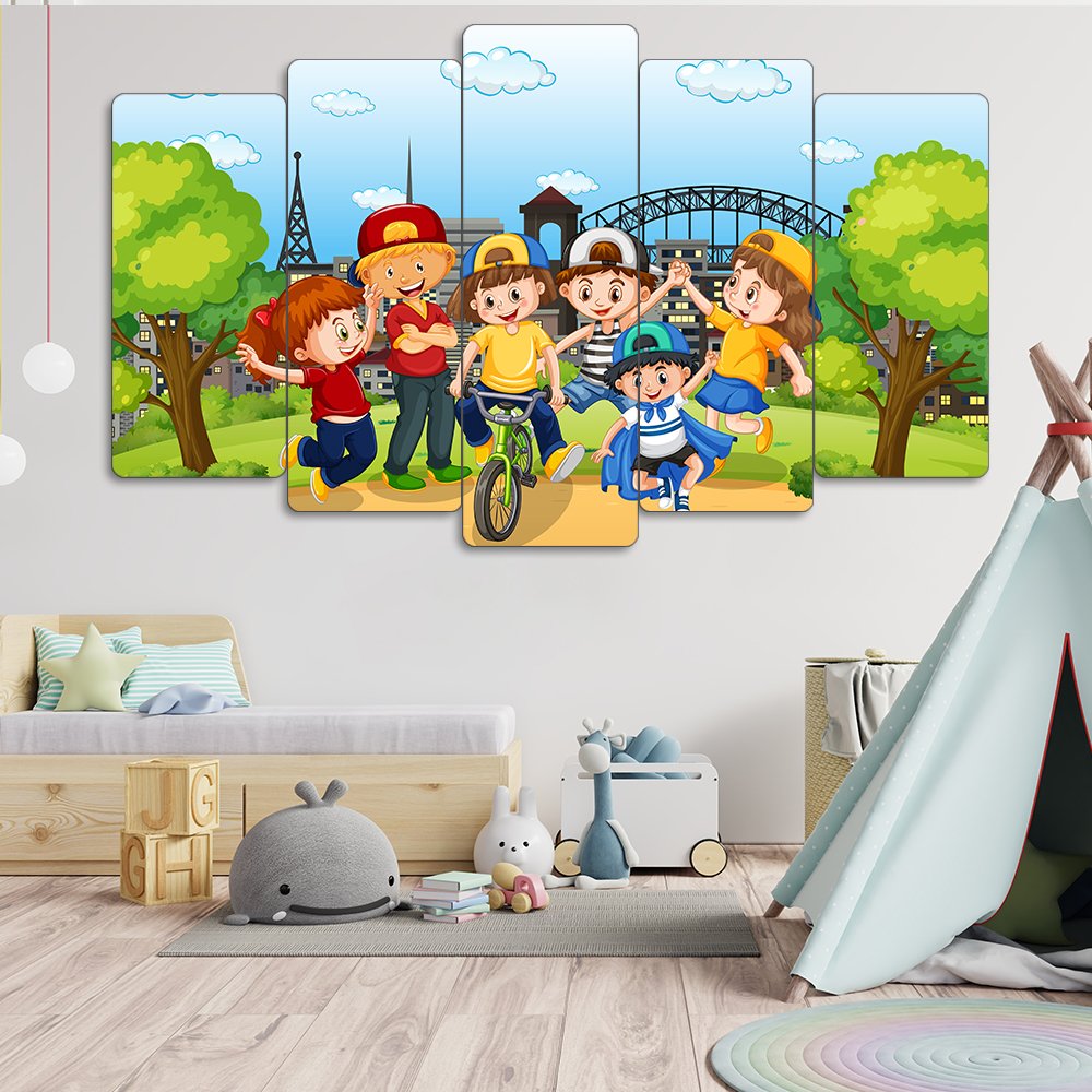 Çocuklar, Bisiklet - 5 Parçalı Tablo