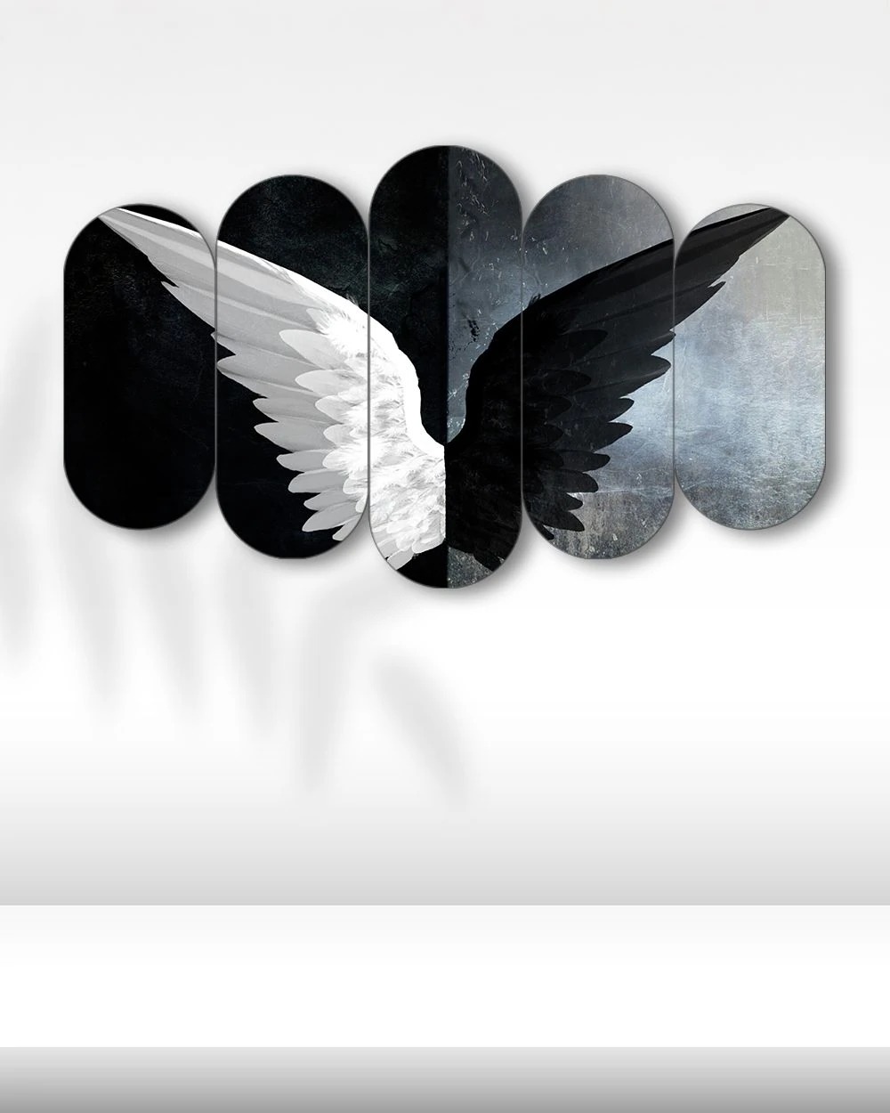 Siyah ve Beyaz Kanatlar - 5 Parçalı Tablo