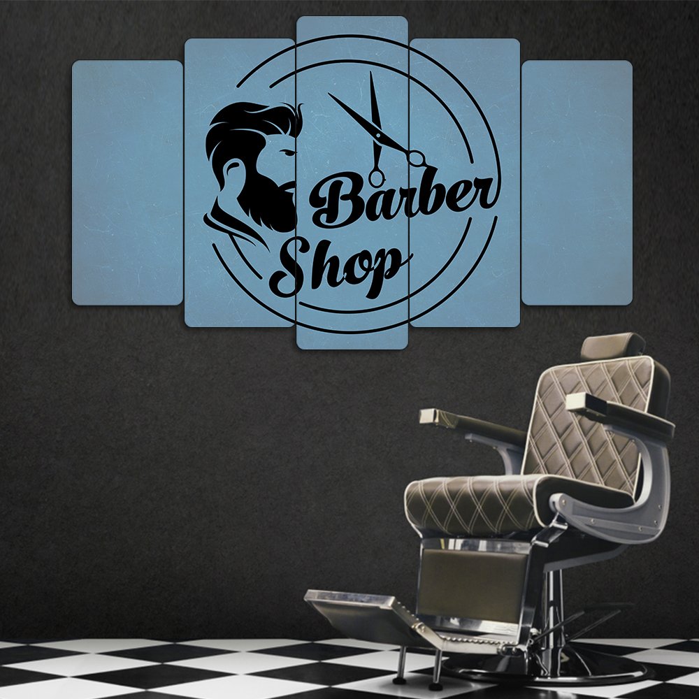 Barber Shop ve Makas - 5 Parçalı Berber Tablo