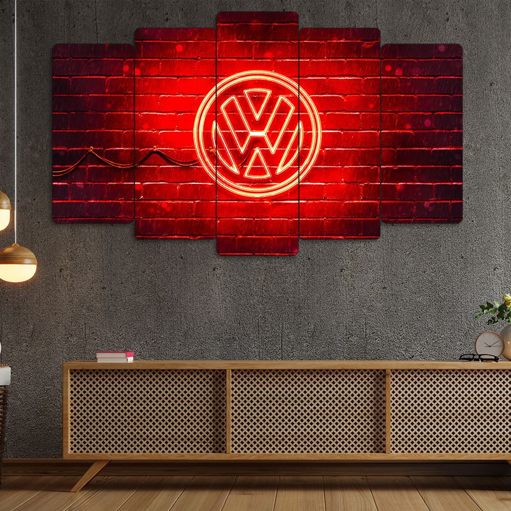 Volkswagen Kırmızı Logo - 5 Parçalı Araba Tablo