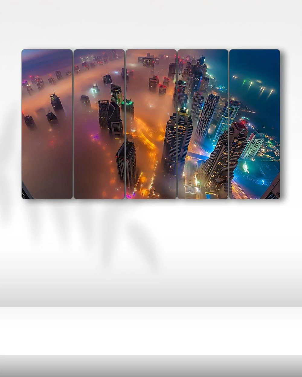 Dubai'de Gece Sis, Gökdelenler - 5 Parçalı Tablo