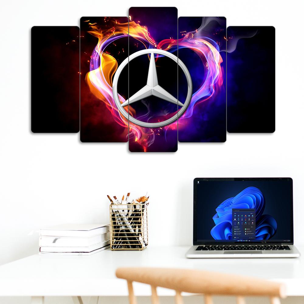 Mercedes Logo - 5 Parçalı Araba Tablo