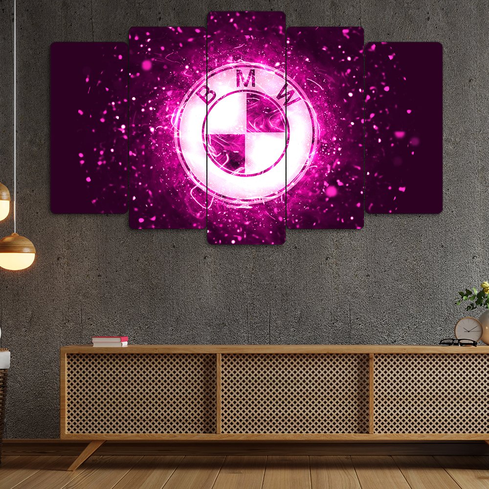 BMW Neon Logo - 5 Parçalı Araba Tablo