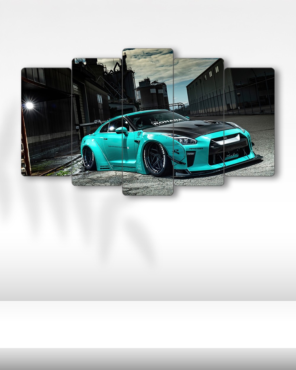Turkuaz Nissan GT-R R35 - 5 Parçalı Araba Tablo