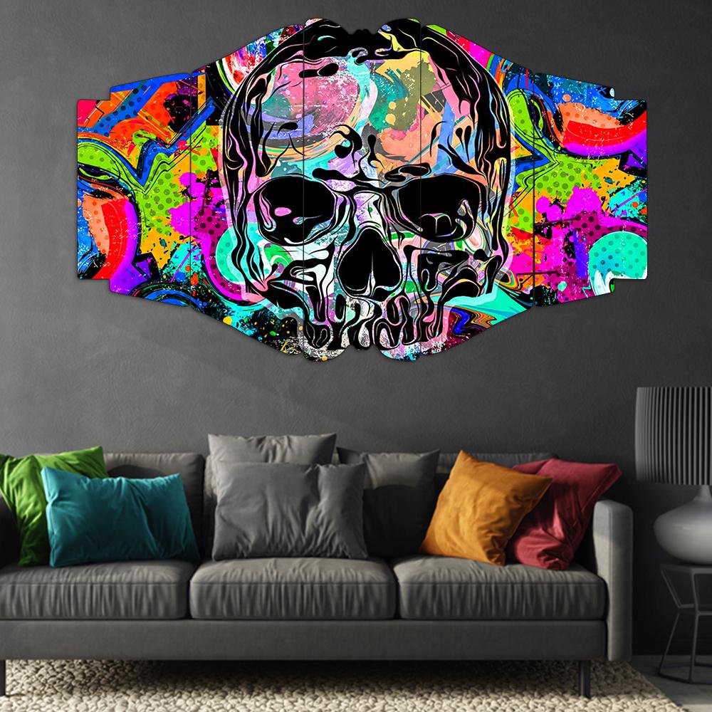 Psycho Neon Kafatası - 5 Parçalı Tablo