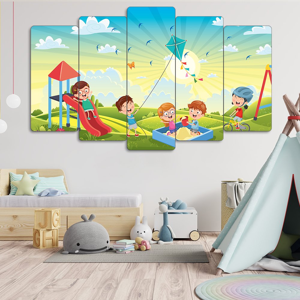 Park, Uçurtma, Çocuklar - 5 Parçalı Tablo
