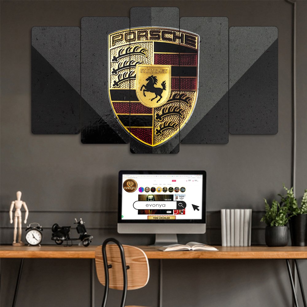 Porsche Logo - 5 Parçalı Araba Tablo