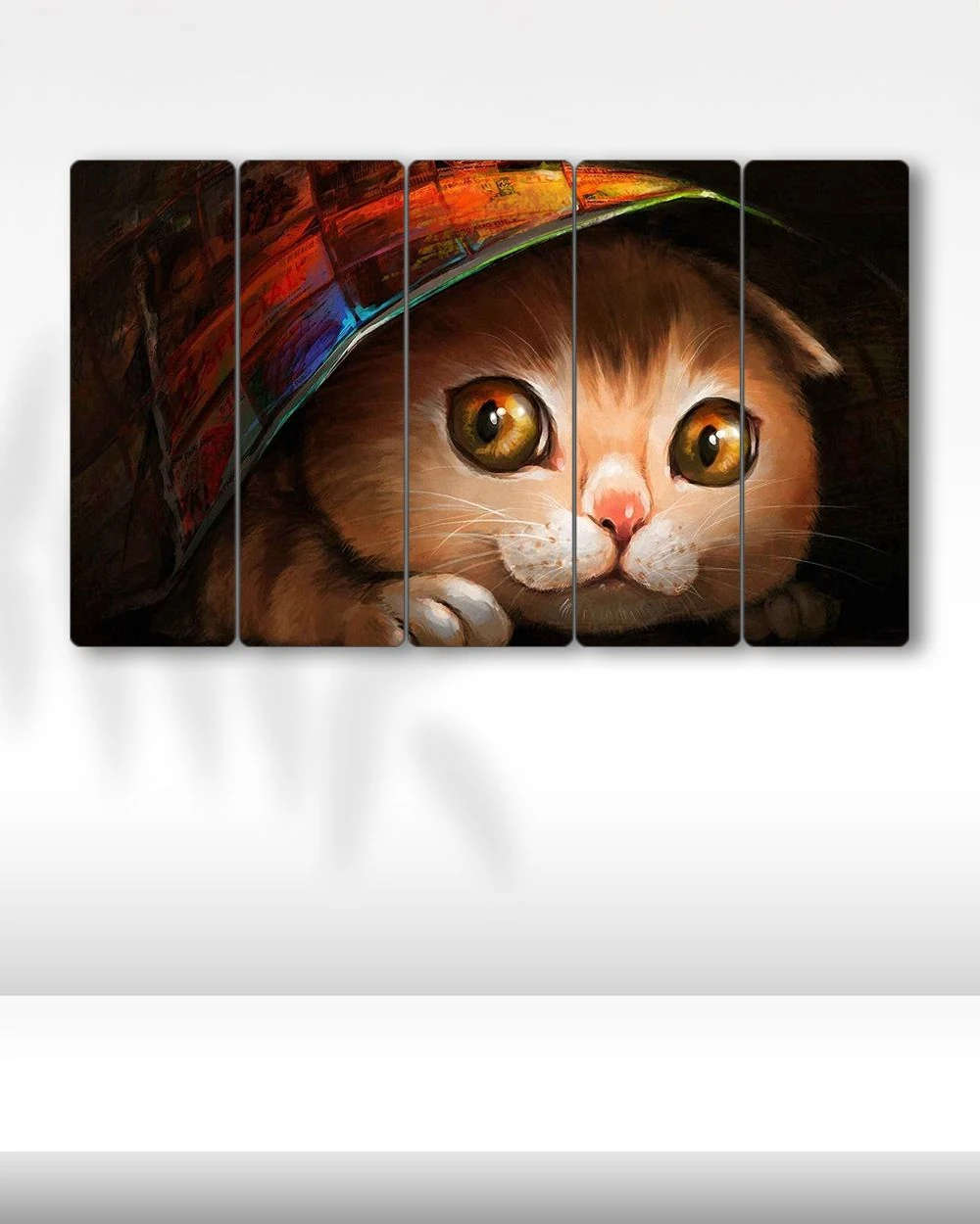 Kitabın Altına Saklanmış Kedi - 5 Parçalı Tablo