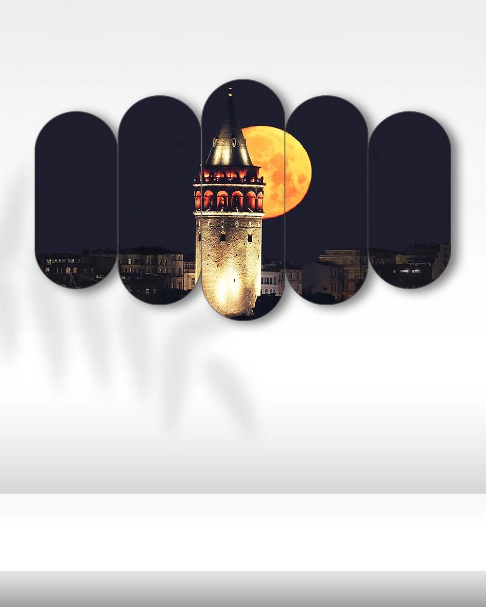 Galata Kulesi ve Dolunay - 5 Parçalı Tablo