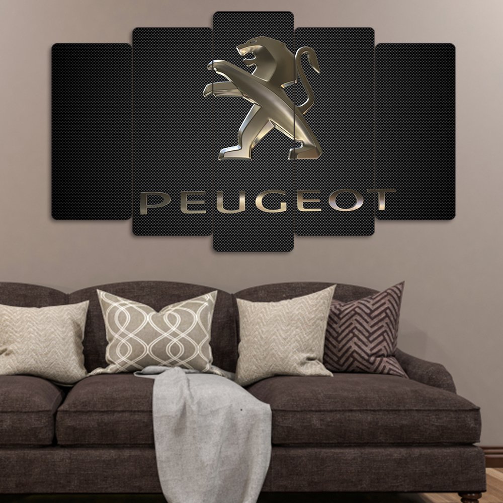 Peugeot Metalik Logo - 5 Parçalı Araba Tablo