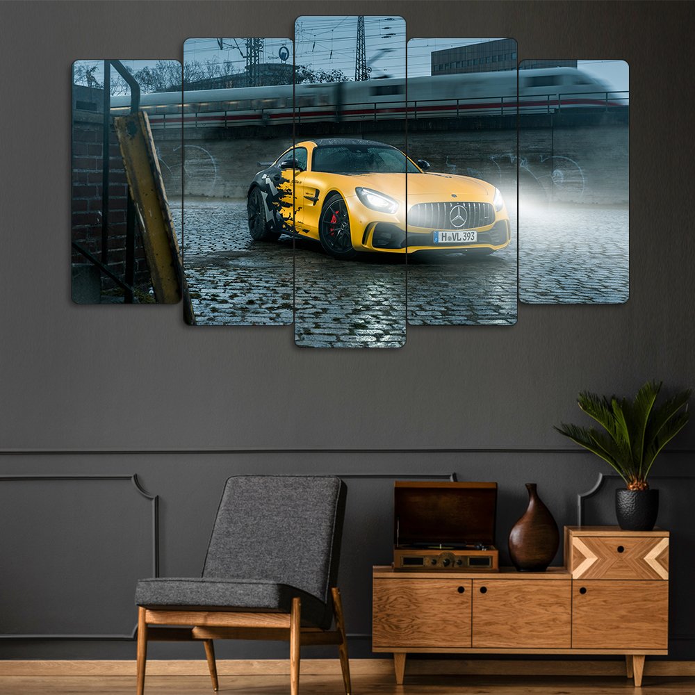 Mercedes-AMG GT R Yellow Strike - 5 Parçalı Araba Tablo