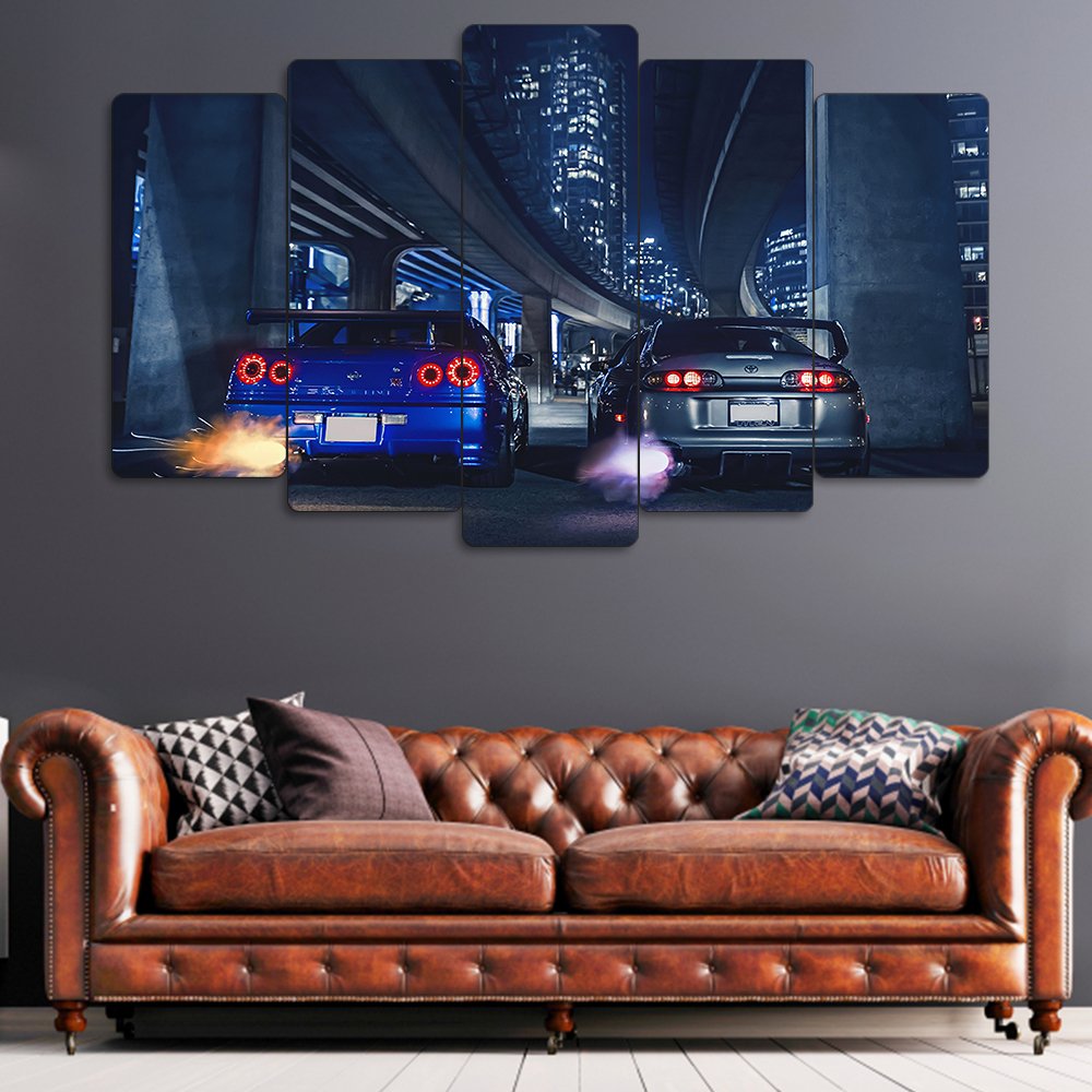 Nissan Skyline R34 & Toyota Supra MK4 - 5 Parçalı Araba Tablo
