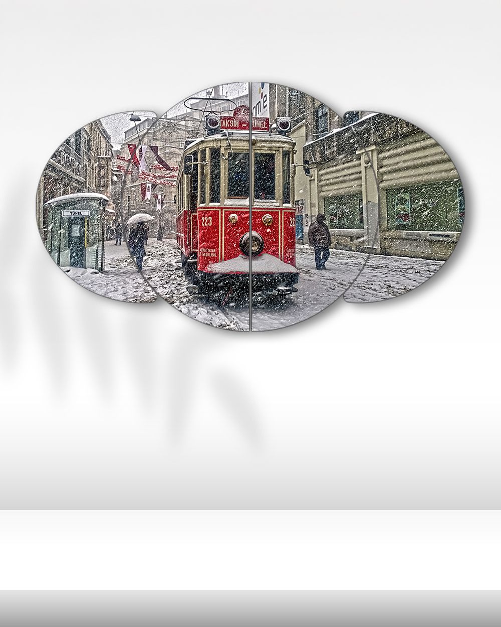 Nostaljik Tramvay Kar Manzarası - 4 Parçalı Tablo