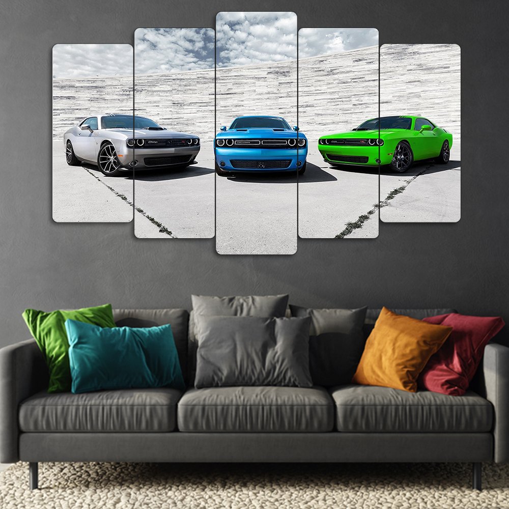 Renkli Dodge Challenger 2015 - 5 Parçalı Araba Tablo