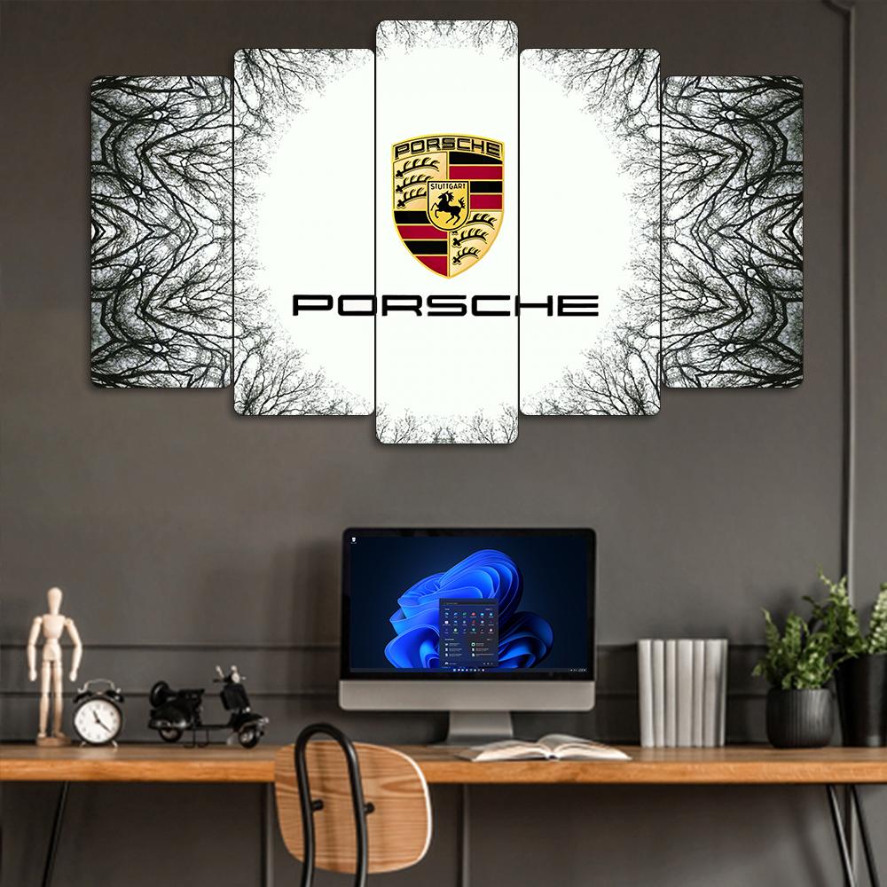 Porsche Logo - 5 Parçalı Araba Tablo