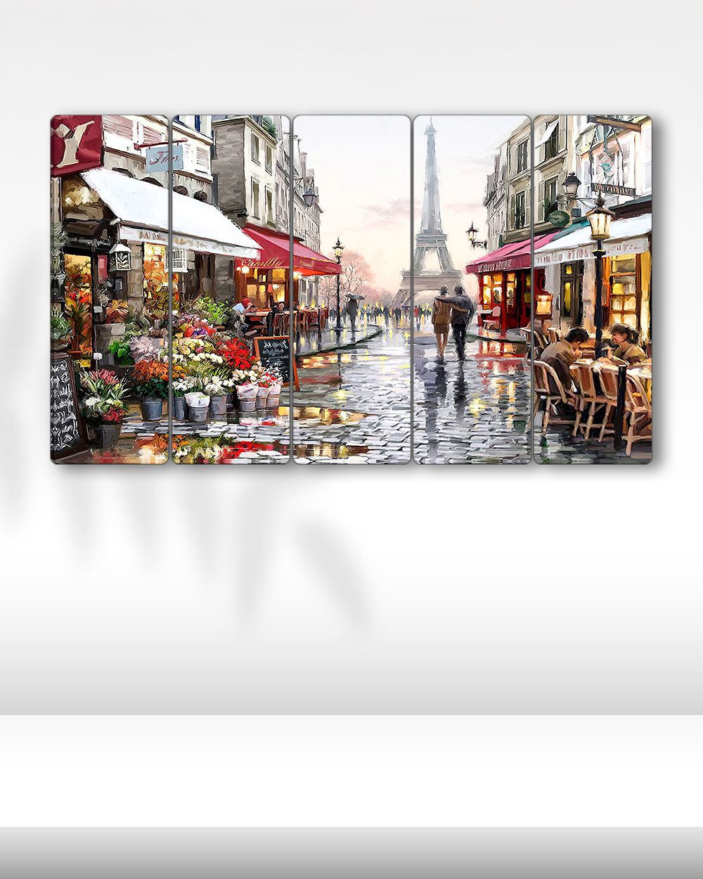 Paris, Eyfel Kulesi Manzarası, Cafeler - 5 Parçalı Tablo