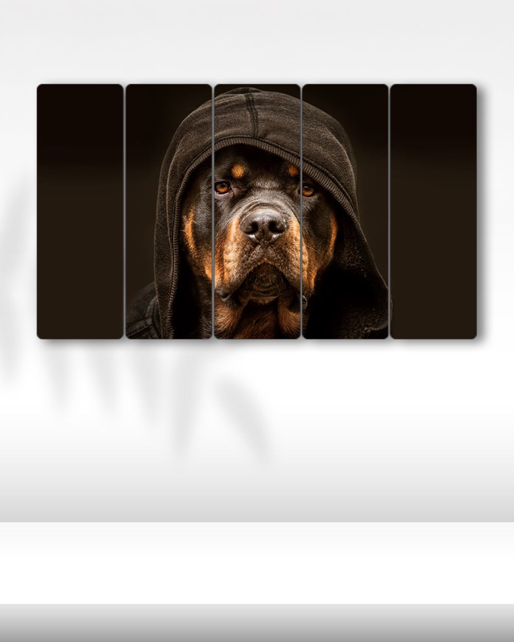 Kapüşonlu Rottweiler Köpek - 5 Parçalı Tablo