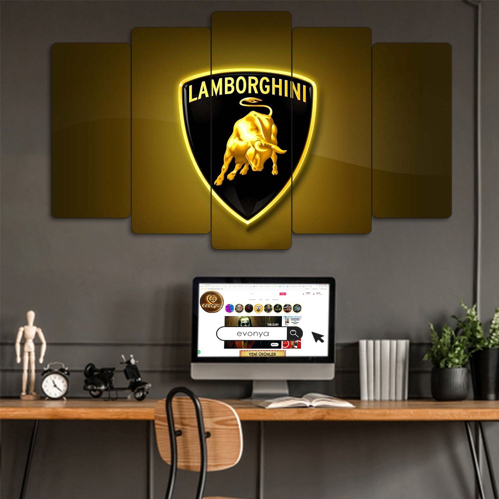 Lamborghini Logo - 5 Parçalı Araba Tablo