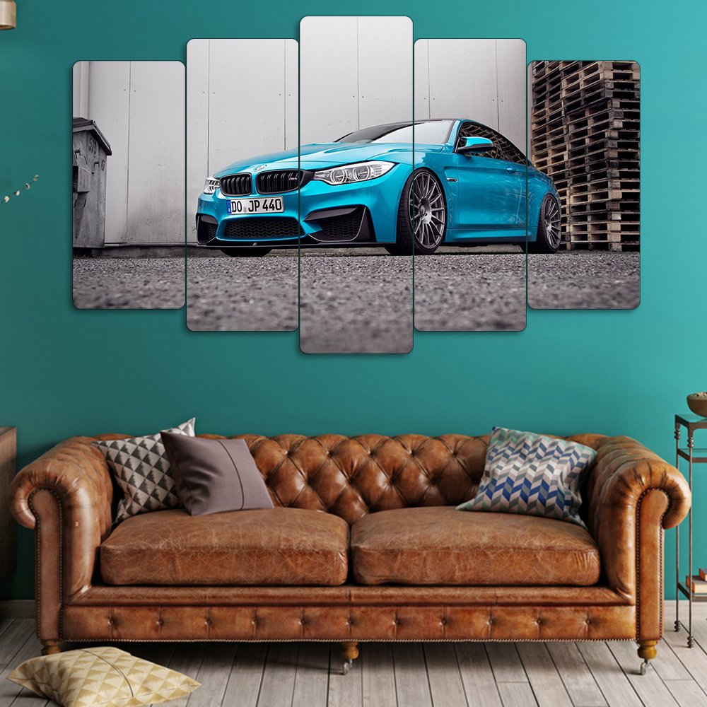 BMW M4 Yas Marina Blue - 5 Parçalı Araba Tablo