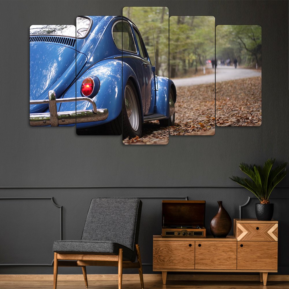 Mavi Vosvos, Volkswagen Beetle - 5 Parçalı Araba Tablo