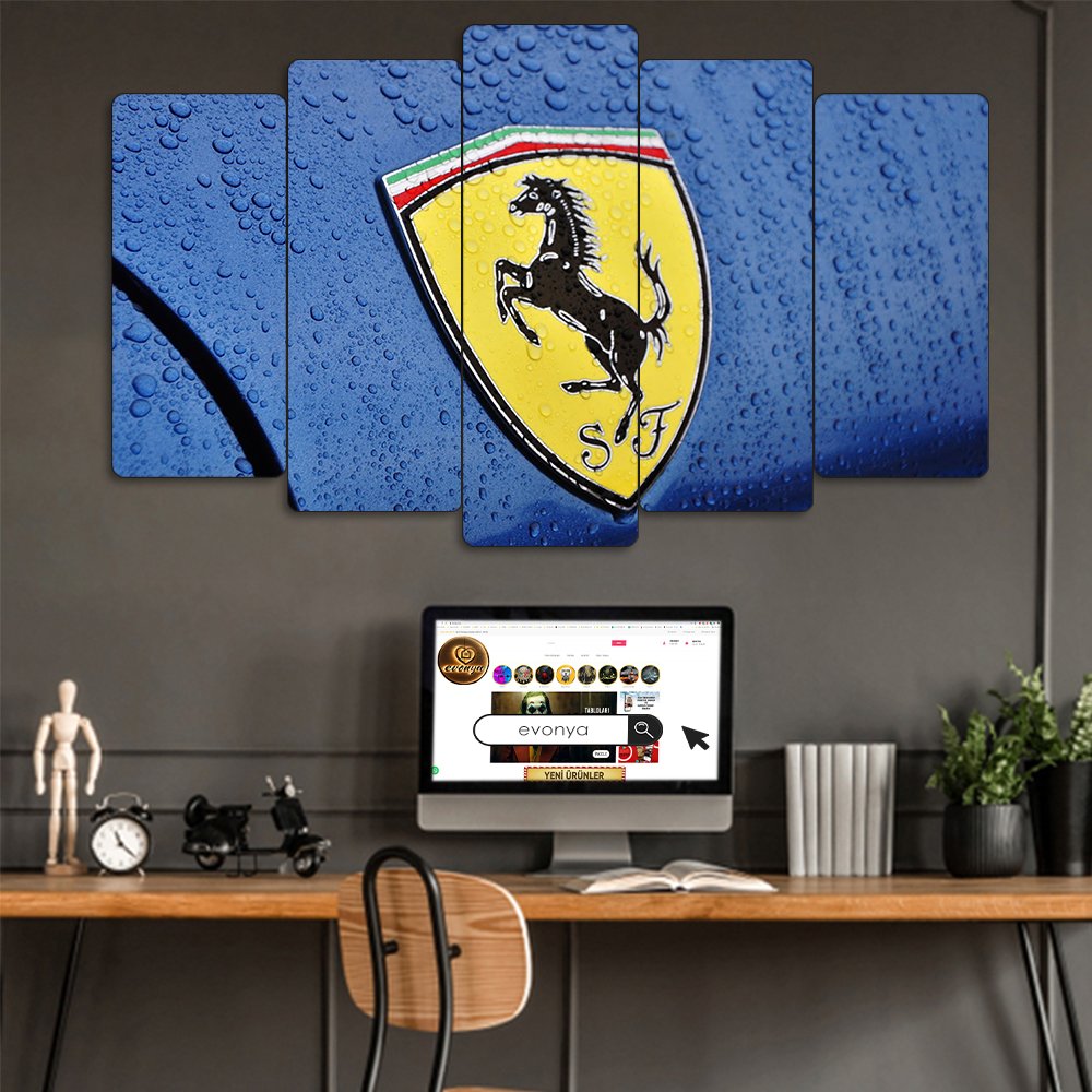 Ferrari Logo - 5 Parçalı Araba Tablo