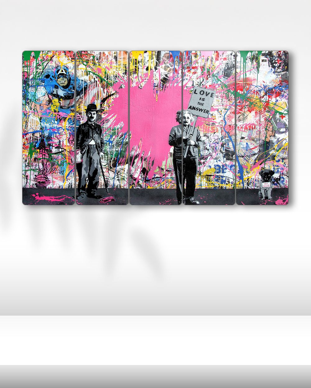 Grafiti, Charlie Chaplin, Albert Einstein - 5 Parçalı Tablo