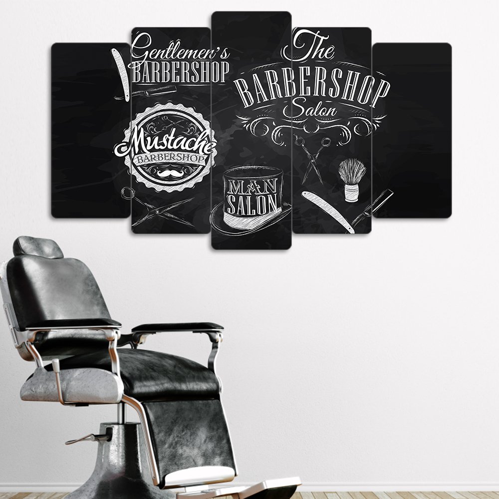 Chalkboard Stili - 5 Parçalı Berber Tablo