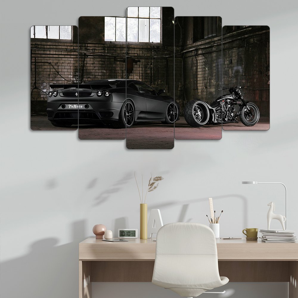 Ferrari F430 & Custom Chopper - 5 Parçalı Araba Tablo
