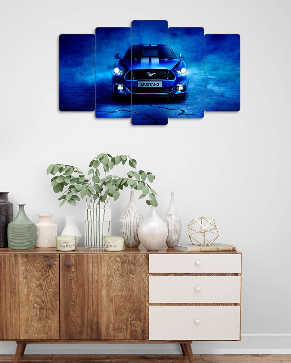 Mavi Ford Mustang GT - 5 Parçalı Araba Tablo