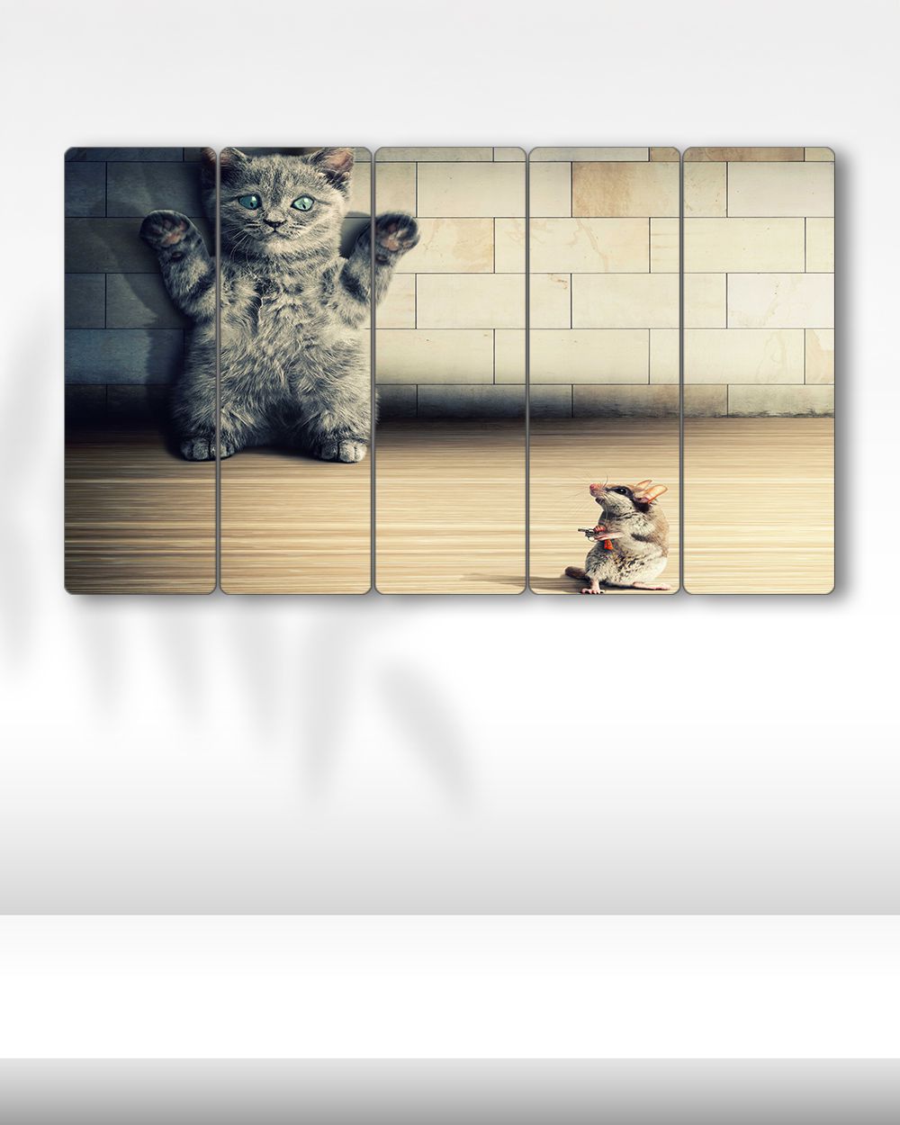 Silahlı Fare, Teslim Olan Kedi - 5 Parçalı Tablo