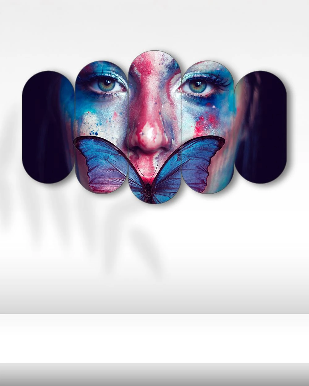 Kelebek ve Renkli Yüz - 5 Parçalı Tablo