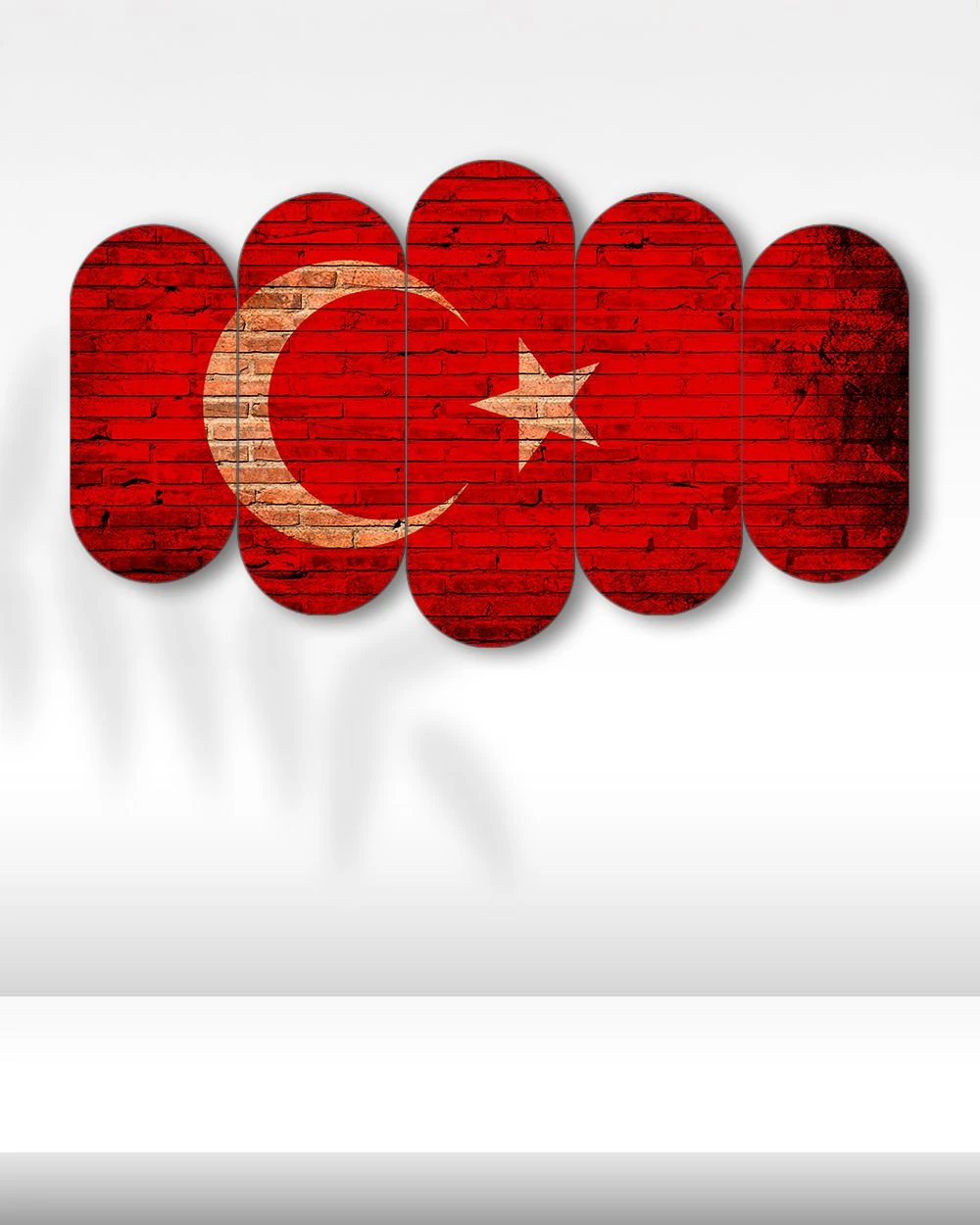 Tuğla Üzerinde Türk Bayrağı - 5 Parçalı Tablo