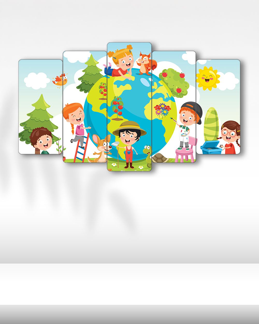 Minik Doğa Dostları - 5 Parçalı Çocuk Tablo