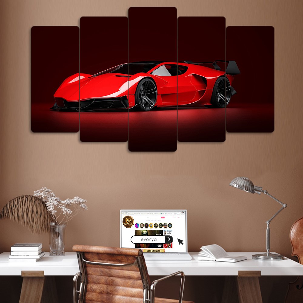Futuristik Kırmızı Hypercar - 5 Parçalı Araba Tablo