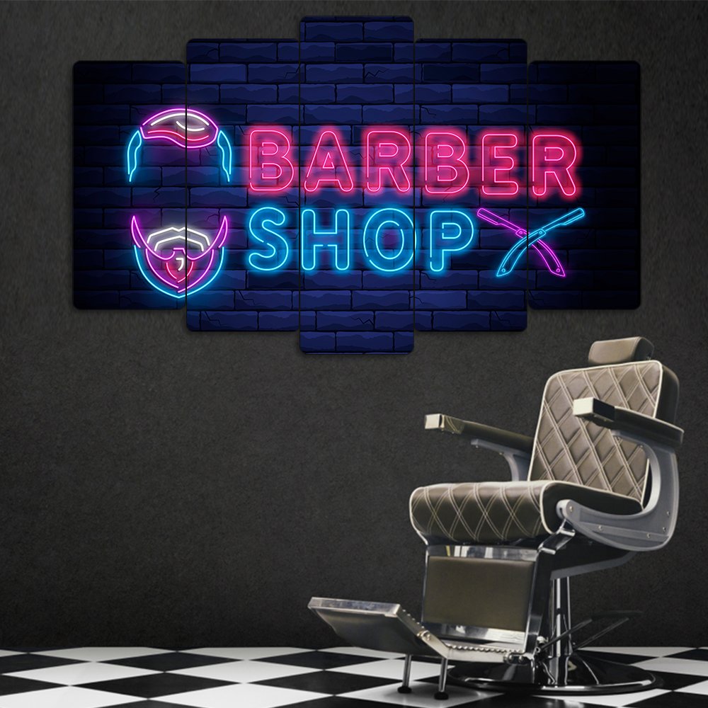 Neon Barber Shop, Ustura - 5 Parçalı Berber Tablo
