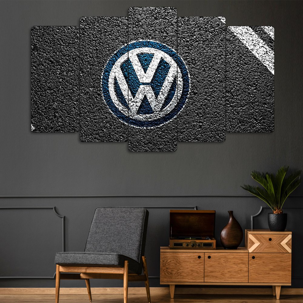 Volkswagen Asfalt Logosu - 5 Parçalı Araba Tablo