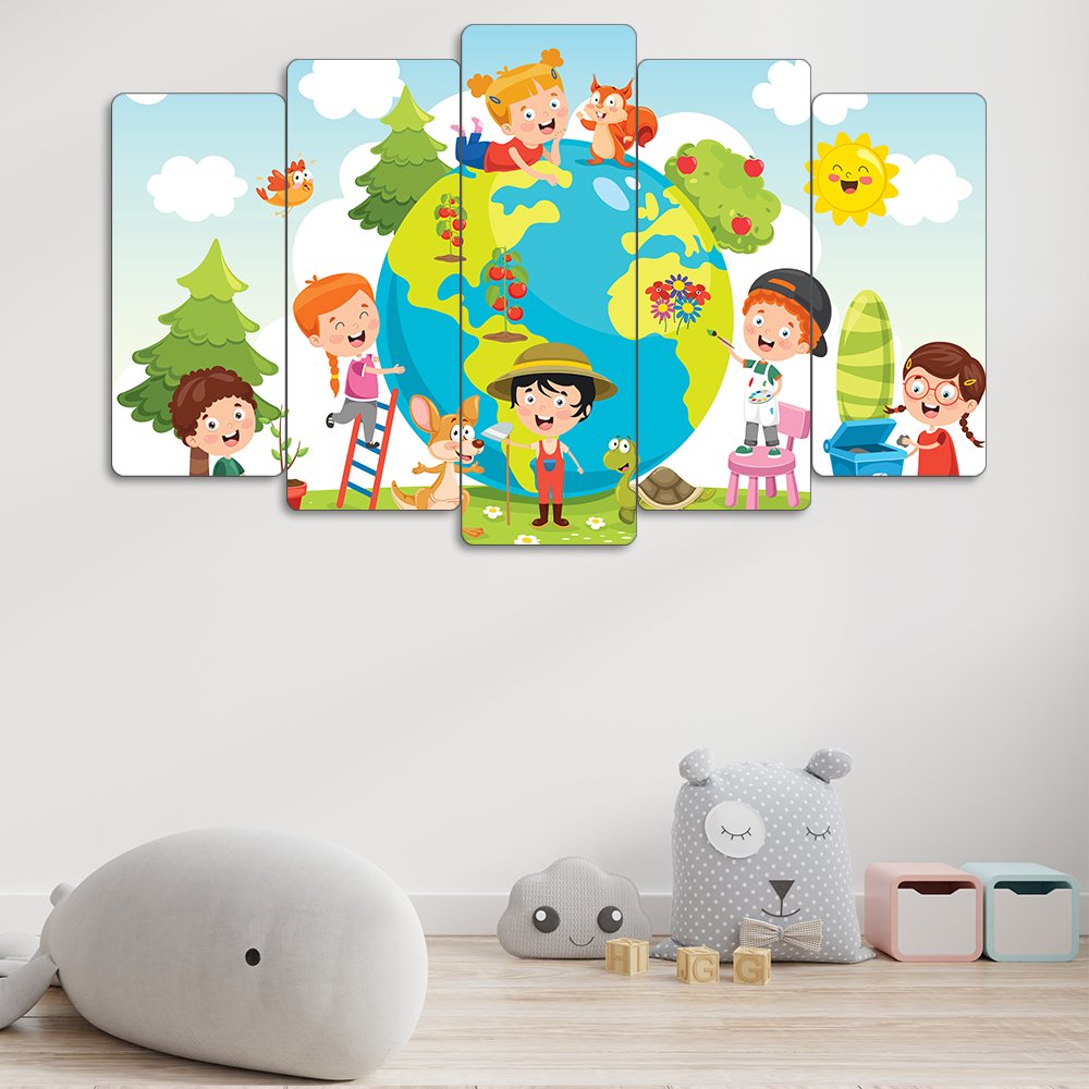 Minik Doğa Dostları - 5 Parçalı Çocuk Tablo