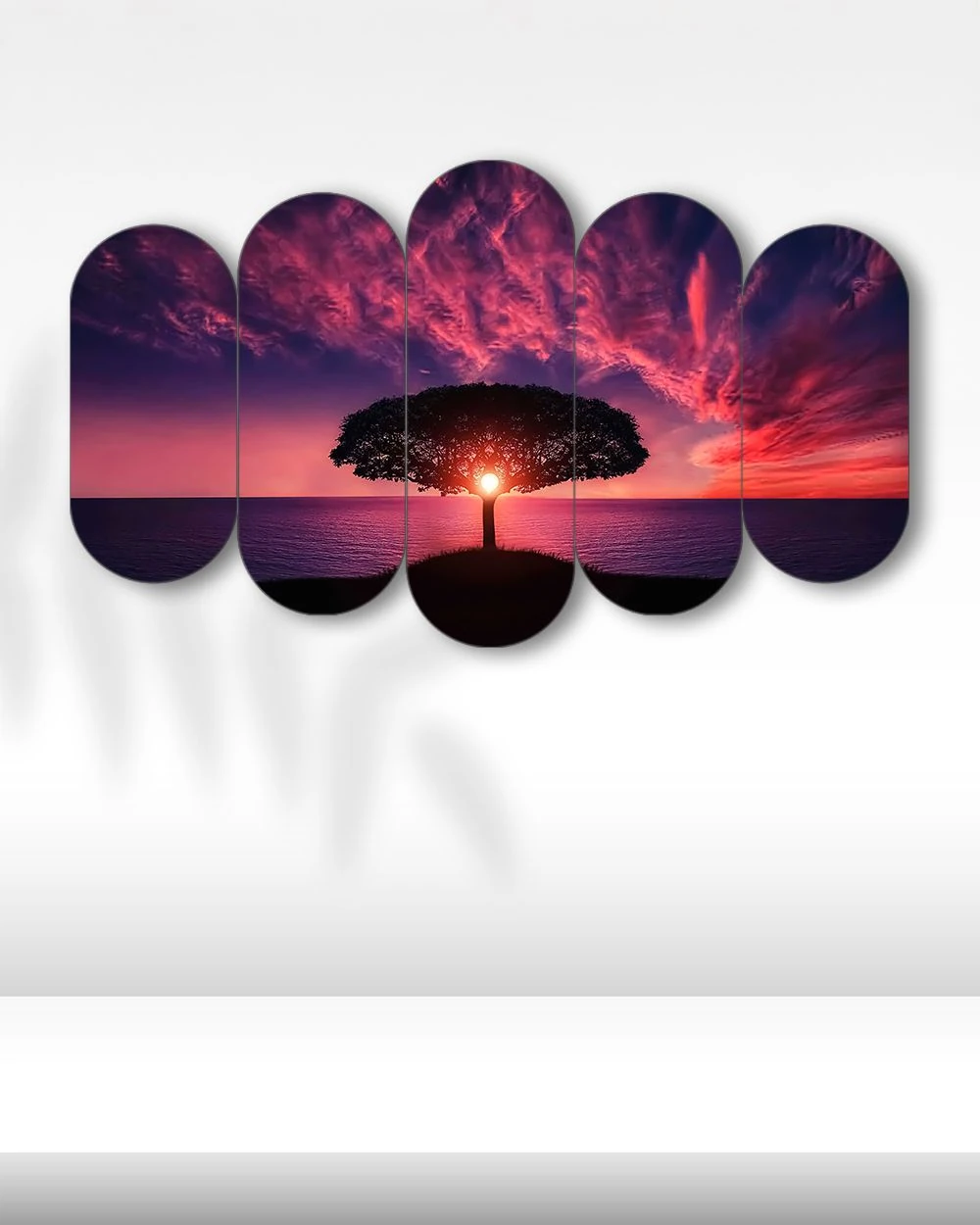Gün Batımında Tek Ağaç - 5 Parçalı Tablo