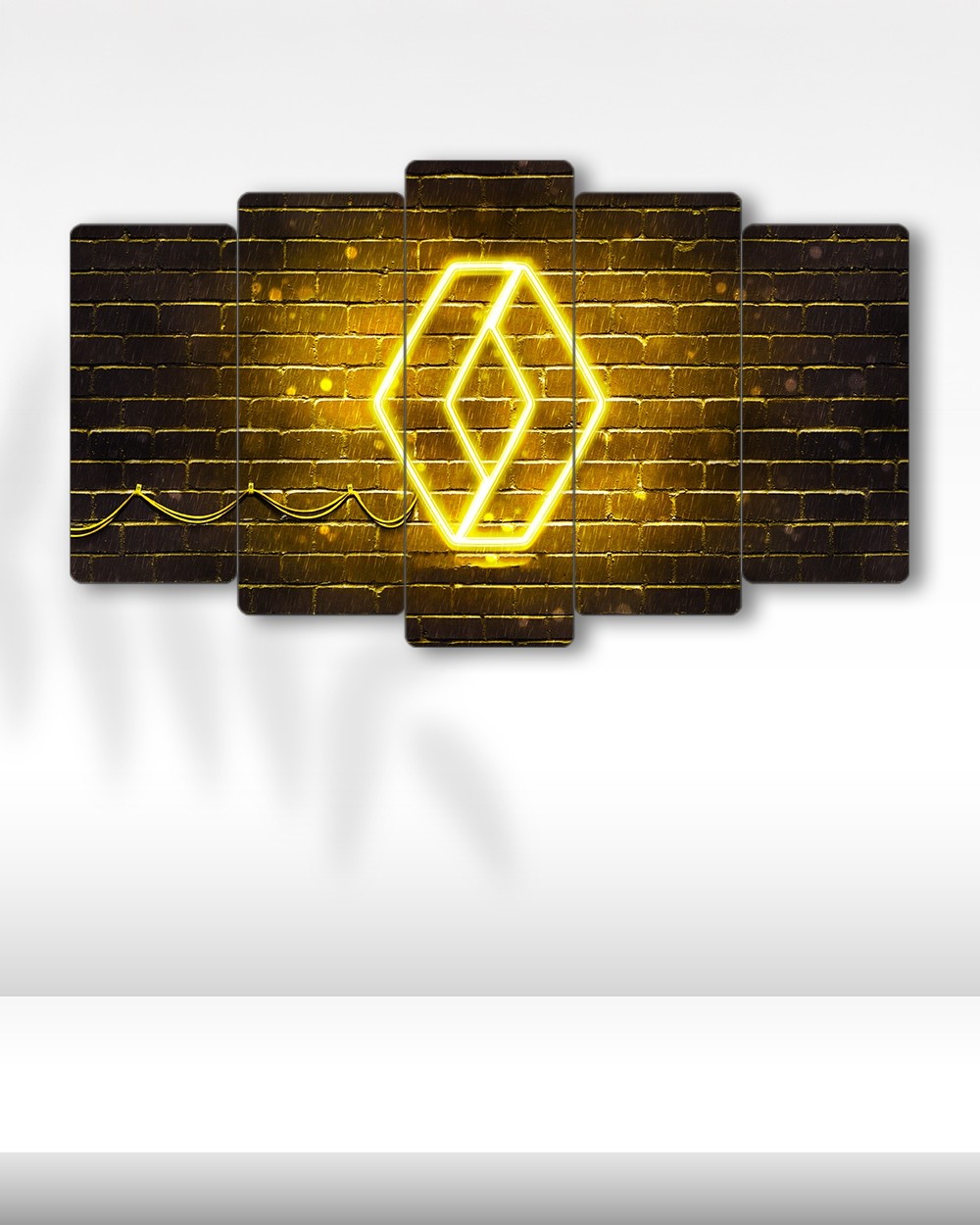 Renault Neon Sarı Logo - 5 Parçalı Araba Tablo