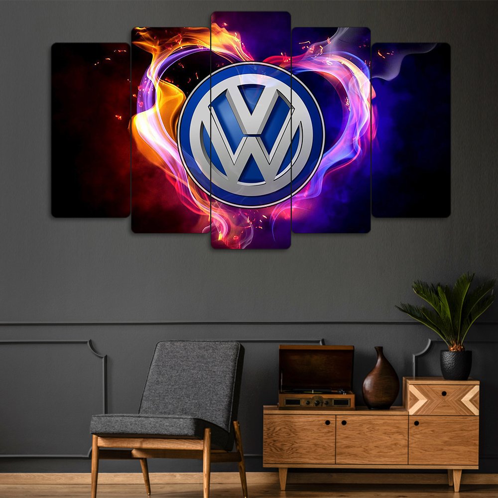Volkswagen Logo - 5 Parçalı Araba Tablo