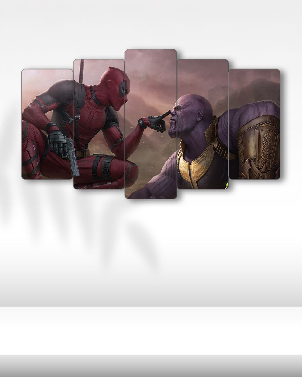 Deadpool ve Thanos Mizahi Sahne - 5 Parçalı Tablo