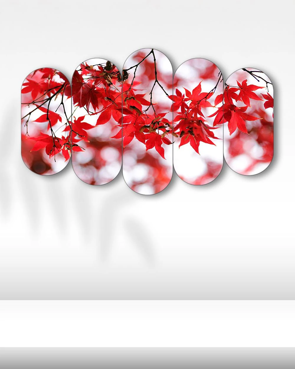 Kırmızı Akçaağaç Yaprakları - 5 Parçalı Tablo