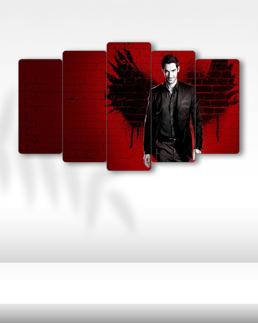 Lucifer Morningstar, Kırmızı Kanatlı Arka Plan - 5 Parçalı Tablo